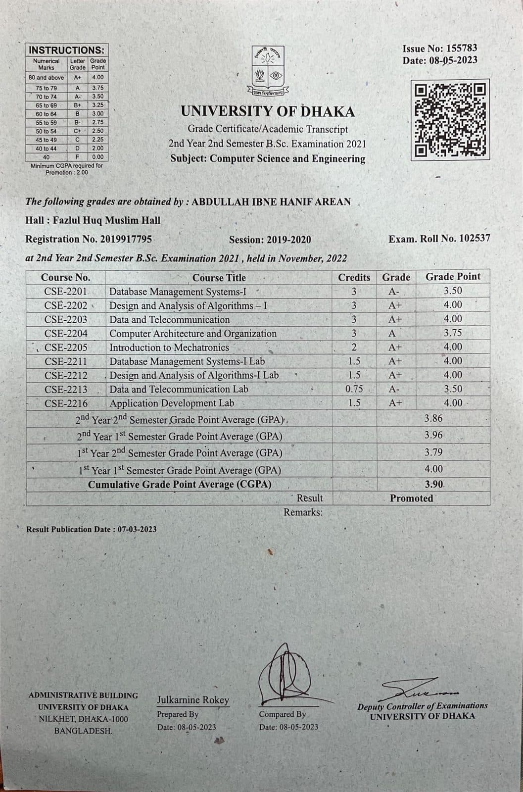 2nd Year 2nd Semester Transcript